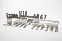 AK47, M1A, and SIlencer Pistol shaped coat hangers togther