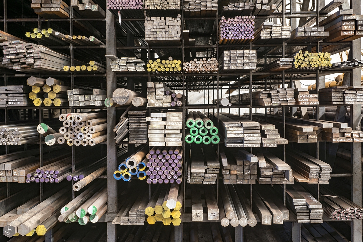 Stacked steels in metal warehouse